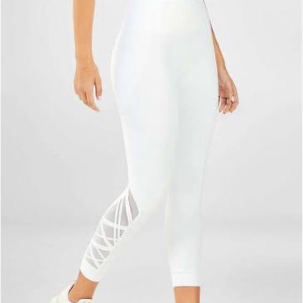 Fabletics White Leggings with Crisscross Detail